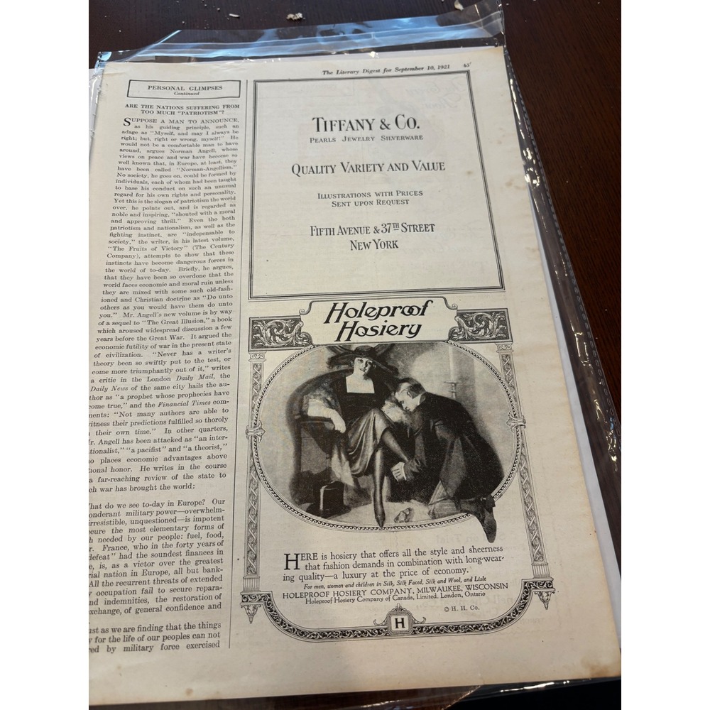 1921 Tiffany & Co Holeproof Hosiery Vintage Print Ad Black White Art Deco Decor